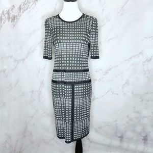 Exclusively Misook Black Gray Knit Geometric Dress
